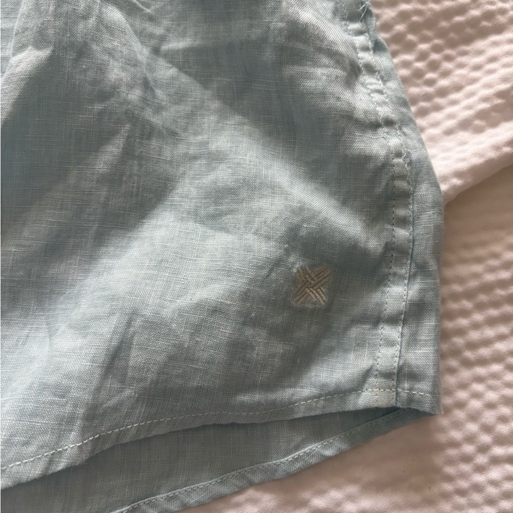 Haris Cotton Baby Blue Linen Gauze Beachy Coastal Boyfriend Style Shirt - Picture 9 of 10